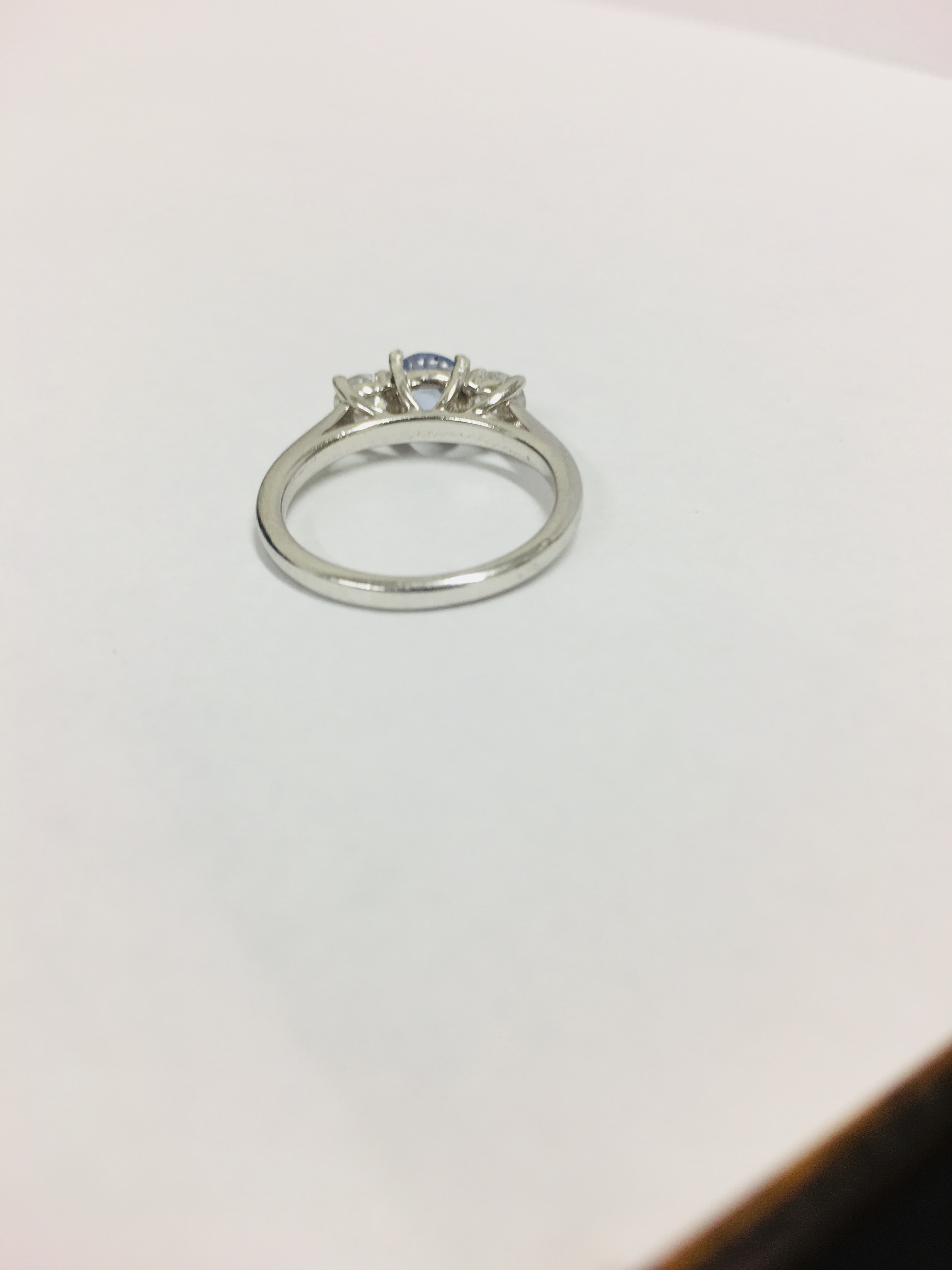 Platinum Sapphire (Ceylon) Diamond Three Stone Ring, - Image 5 of 6