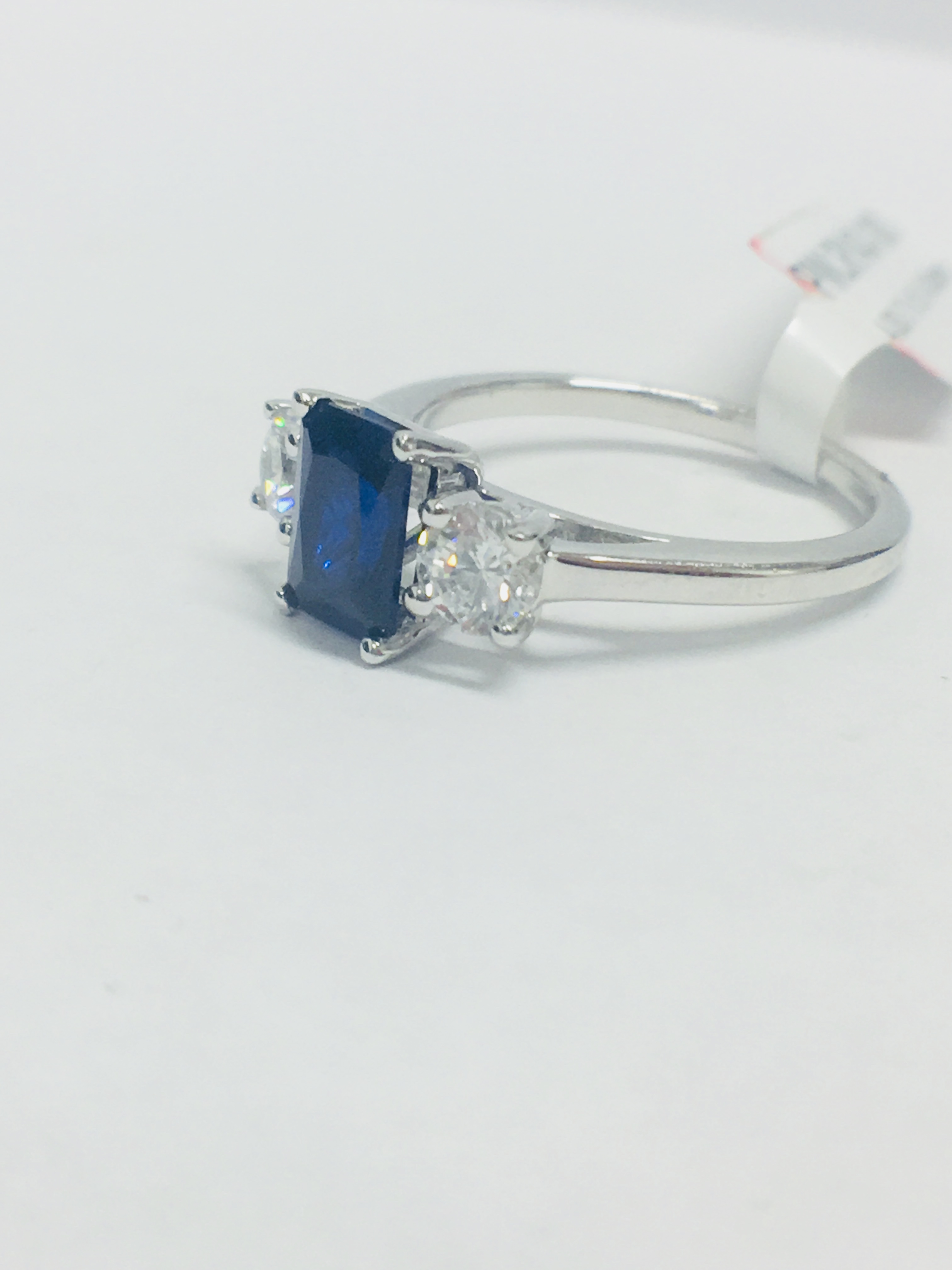 Platinum Sapphire Diamond Three Stone Ring, - Image 2 of 7