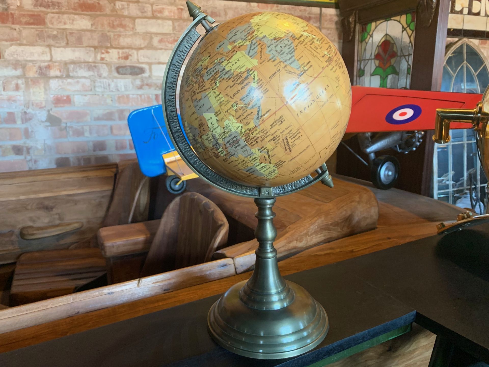 BOXED NEW EDUCATIONAL GLOBE ON BRASS FINISH STAND