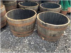 4 X CUT OAK WHISKEY BARRELL PLANTERS