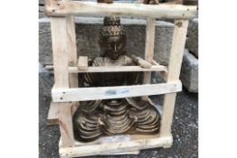 HEAVY TERRECOTTA SITTING BUDDHA IN BRONZE FINISH - CRATED
