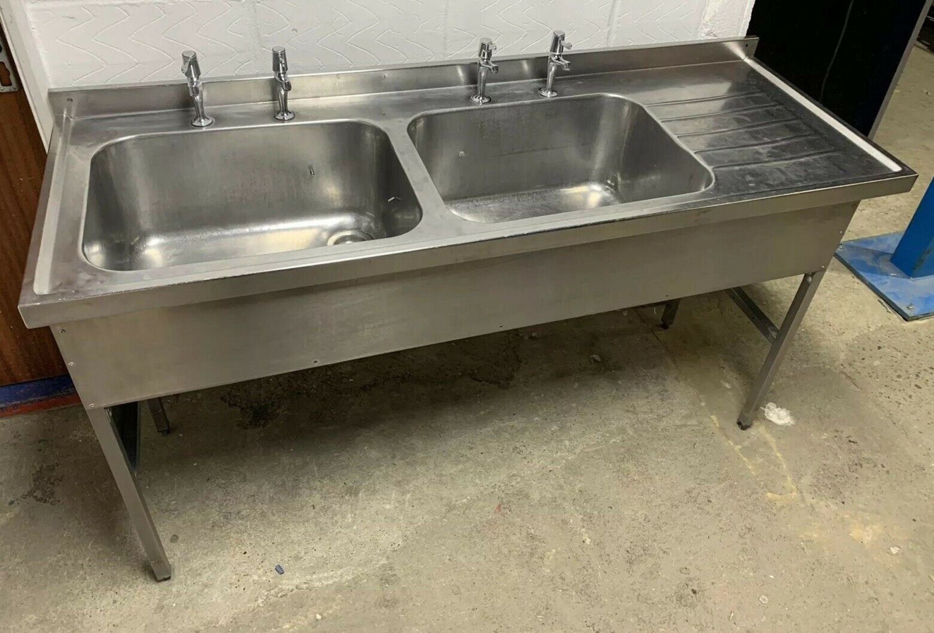 Stainless Steel Double Bowl Sink With Righthand Drainer, Taps and Upstand