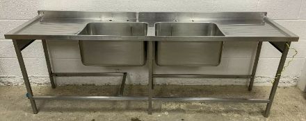 Stainless Steel Double Bowl Sink With Upstand and Double Drainer