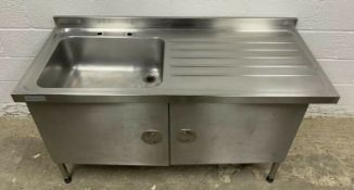 Sissons Stainless Steel Single Bowl Sink With Righthand Drainer And Cupboard Unit