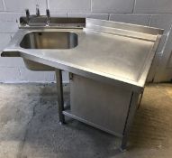 Stainless Steel Right Hand Dishwasher Enrty / Inlet Sink With Cupboard