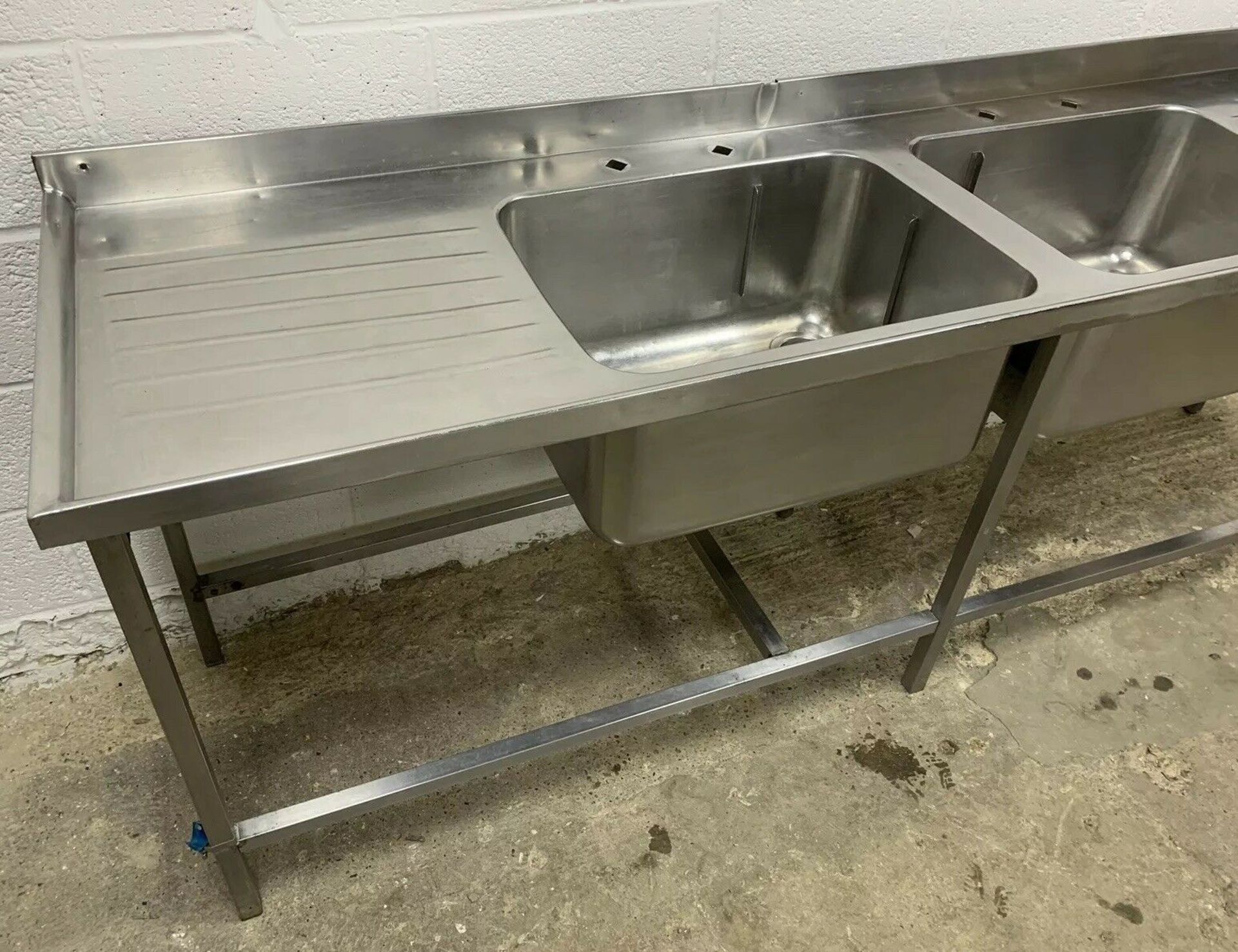 Stainless Steel Double Bowl Sink With Upstand and Double Drainer - Image 4 of 5