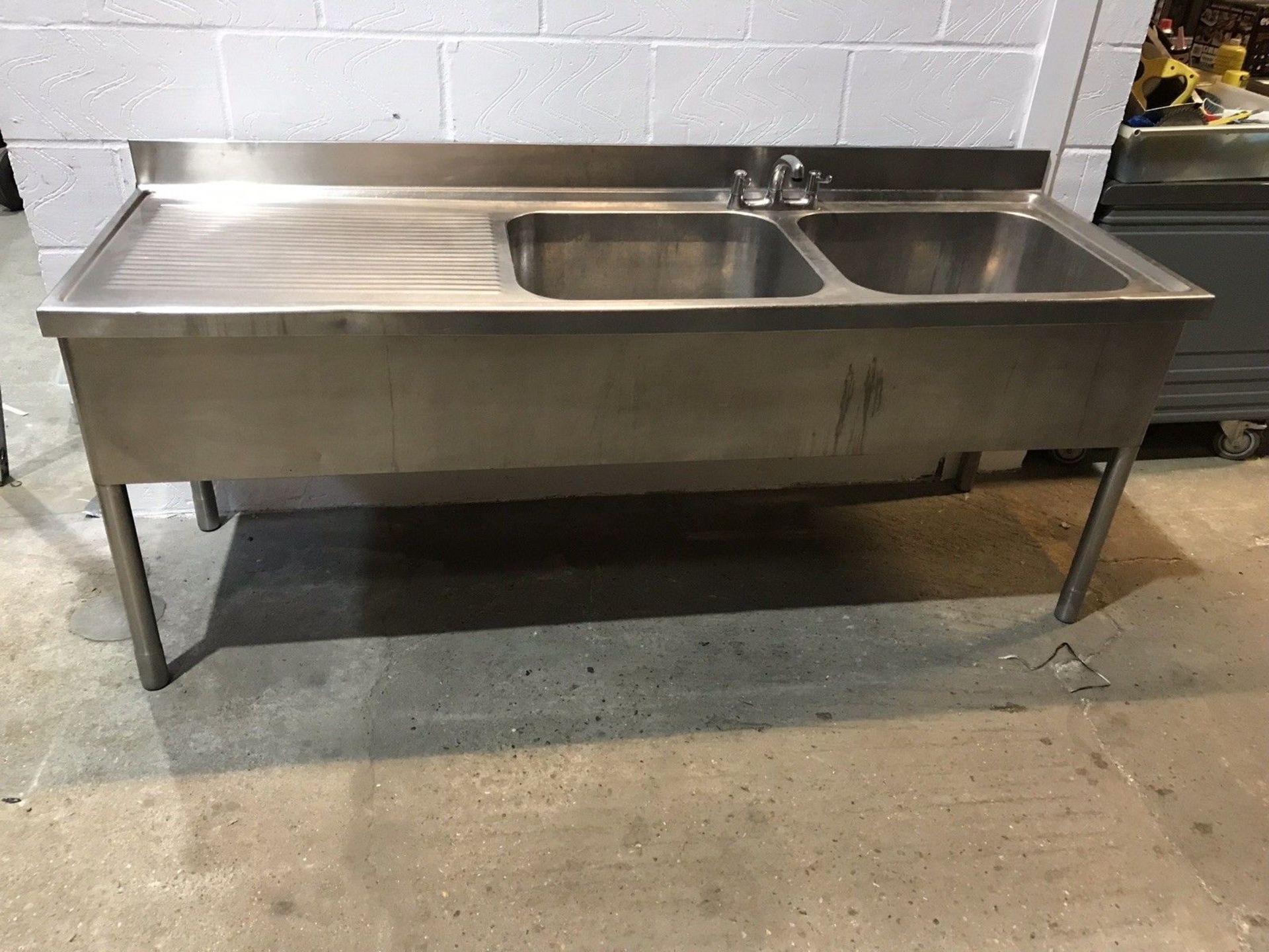 Stainless Steel Double Bowl Sink With Lefthand Drainer, Upstand and Shelf - Image 5 of 6