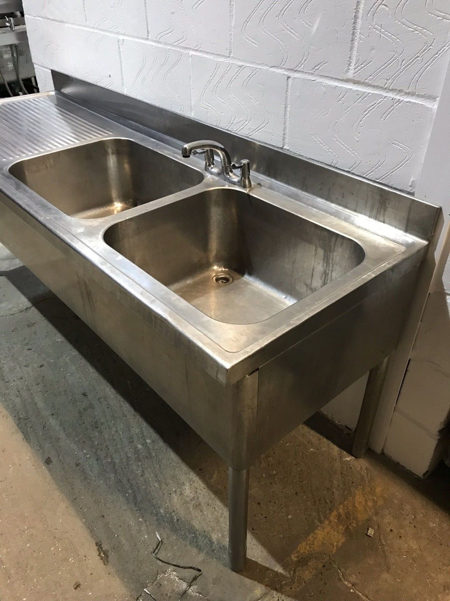 Stainless Steel Double Bowl Sink With Lefthand Drainer, Upstand and Shelf - Image 3 of 6
