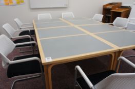 4 piece timber frame meeting table with 10 x Steelcase 57400 Sarrebourg chairs 280mm x 180mm