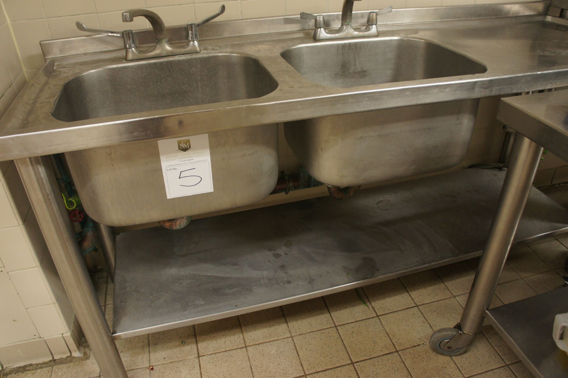 Double bowl sink unit with right hand drainer, 1800mm