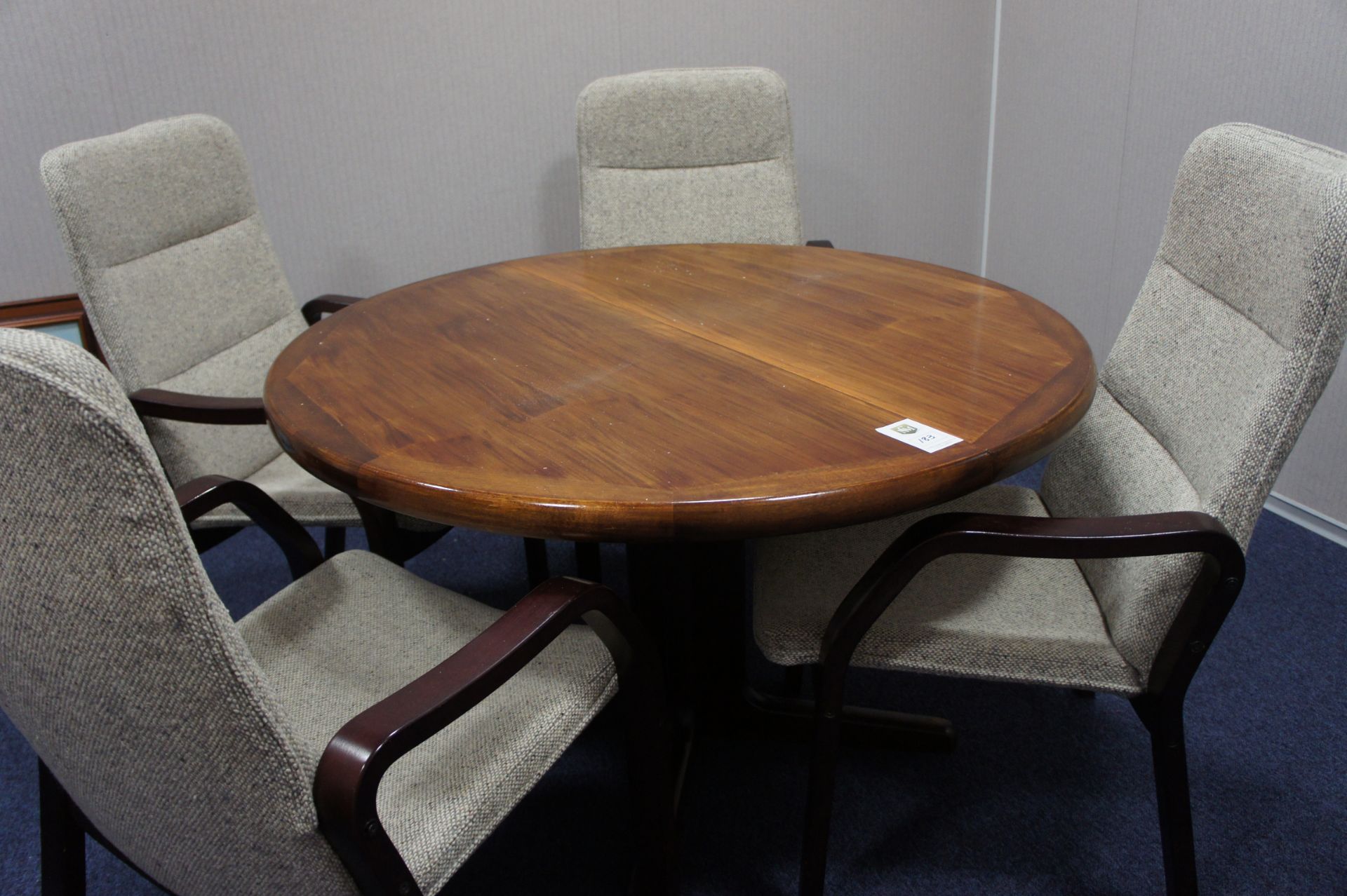 Circular extending meeting table with 4 x timber frame meeting chairs
