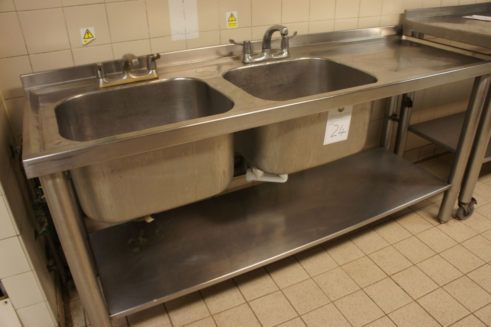 Double bowl sink unit with right hand drainer and shelf under, 1800mm - Image 2 of 2