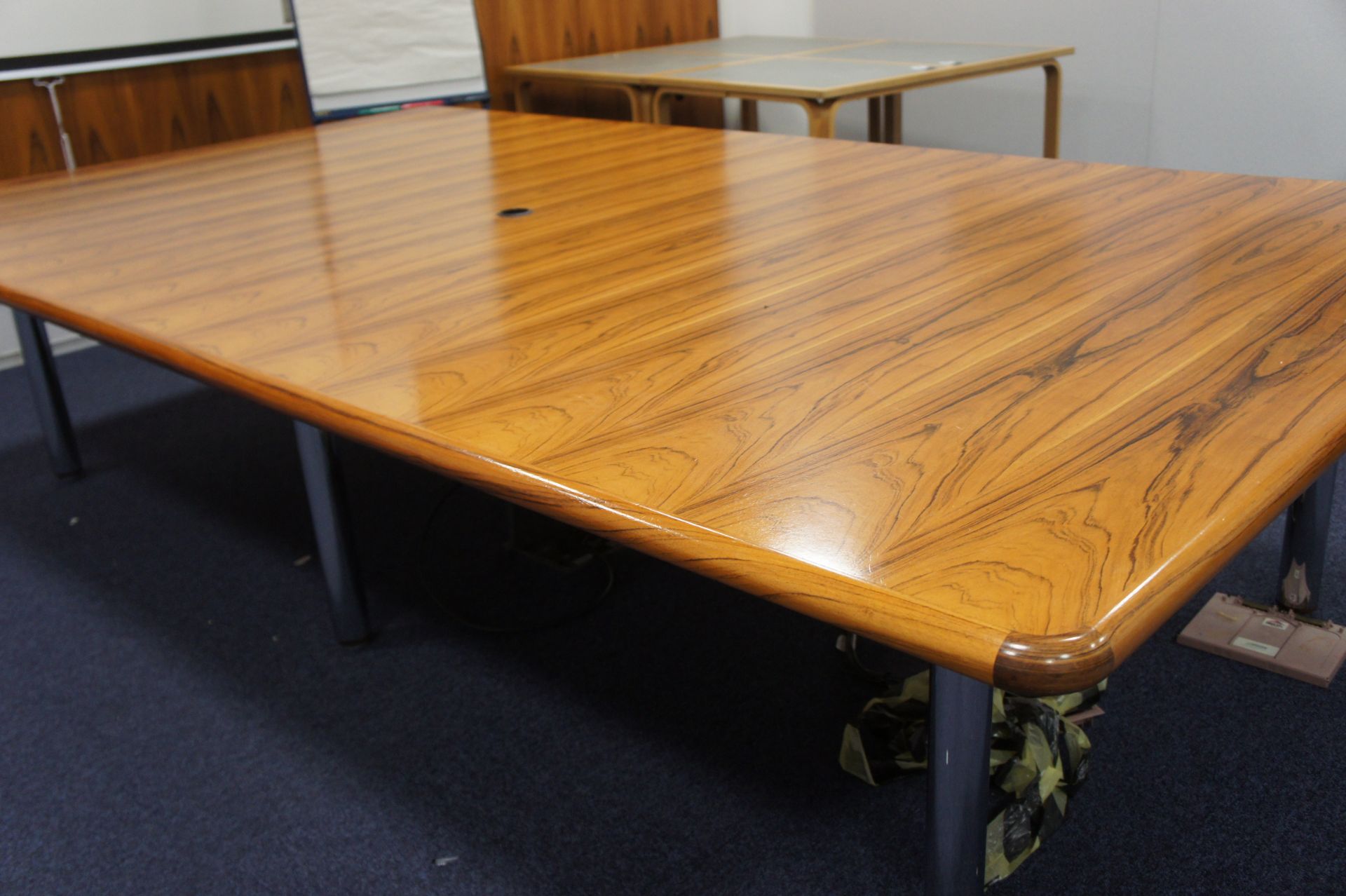 2 piece teak veneered meeting table set on 6 chrome legs 3200mm x 1800mm - Image 2 of 4