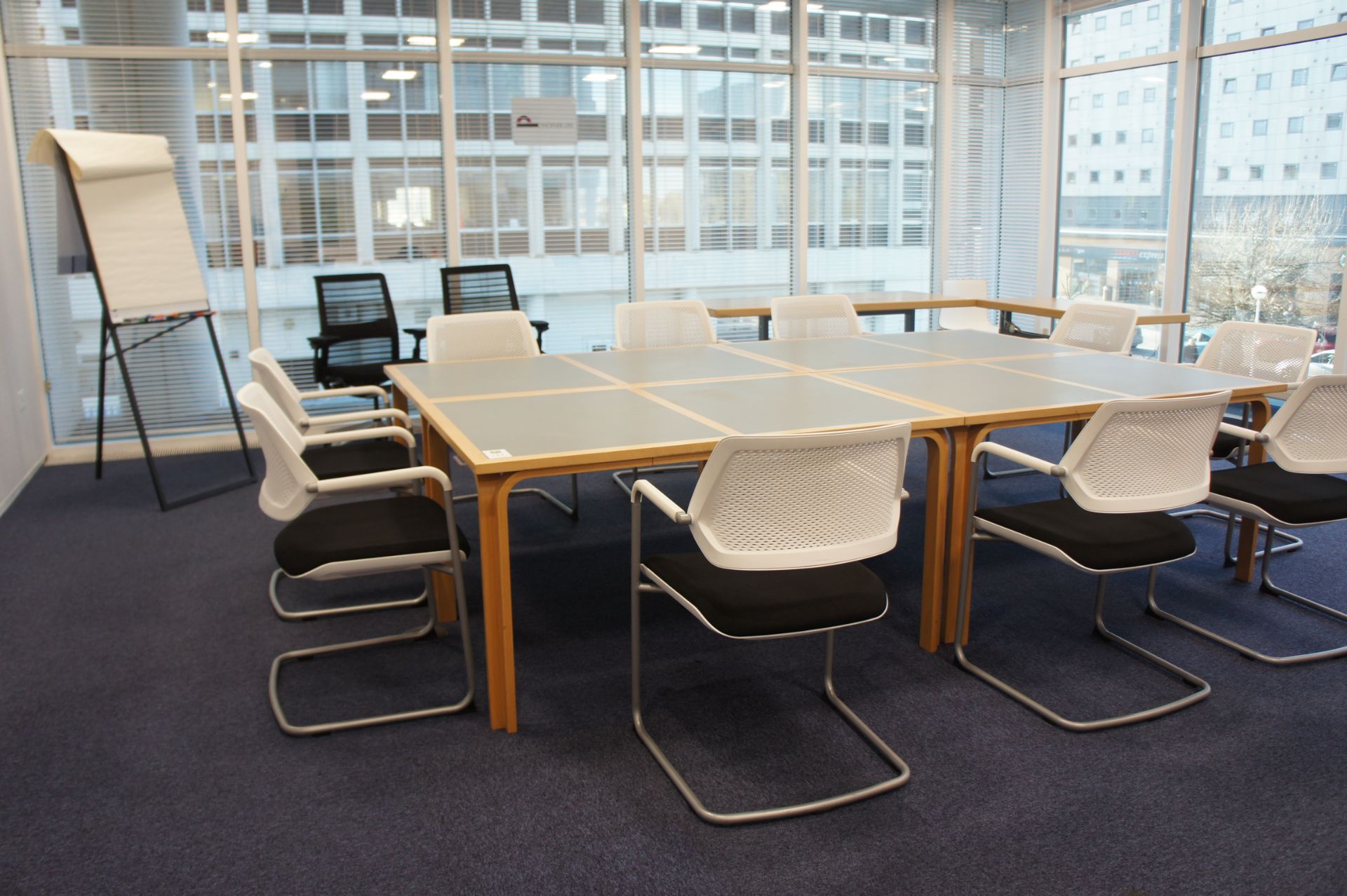 4 piece timber frame meeting table with 10 x Steelcase 57400 Sarrebourg chairs 280mm x 180mm - Image 5 of 5