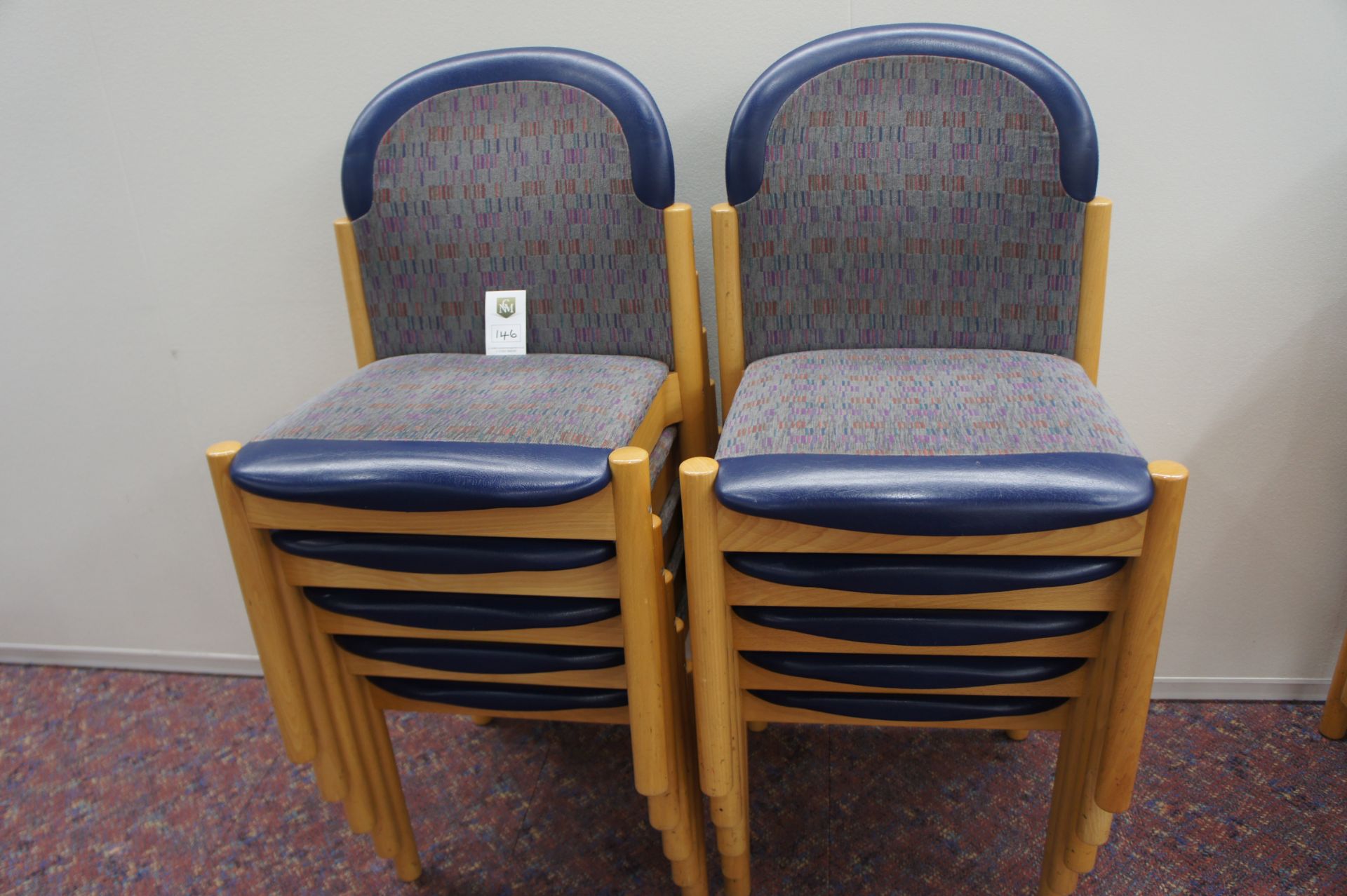 10 x timber frame chairs with padded seat and back rest