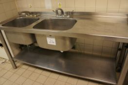 Double bowl sink unit with right hand drainer and shelf under, 1800mm