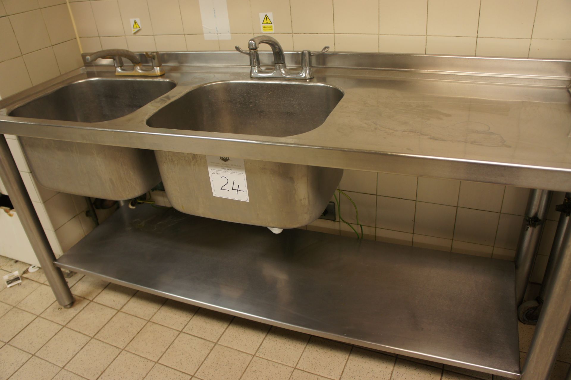 Double bowl sink unit with right hand drainer and shelf under, 1800mm