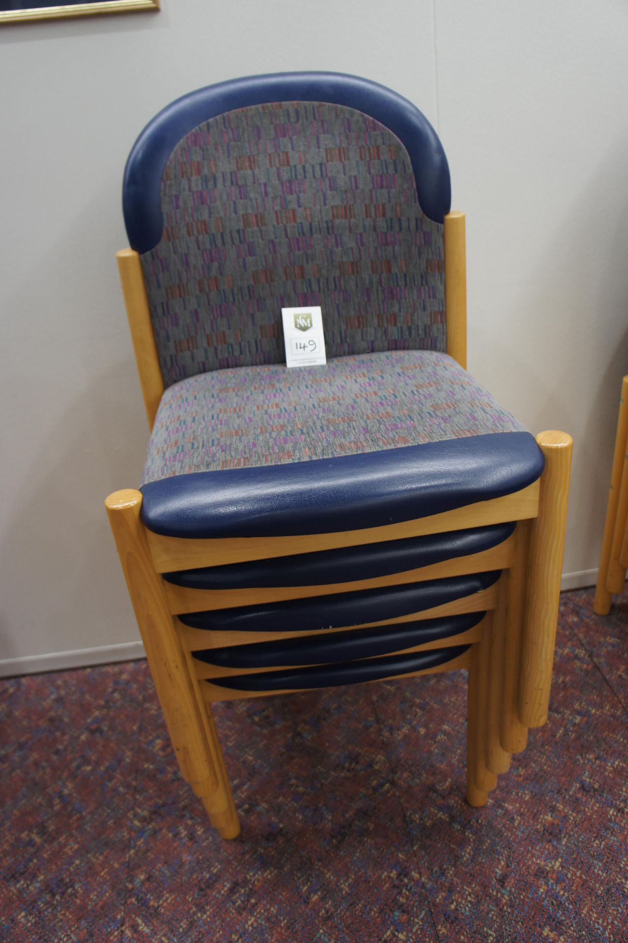 5 x timber frame chairs with padded seat and back rest