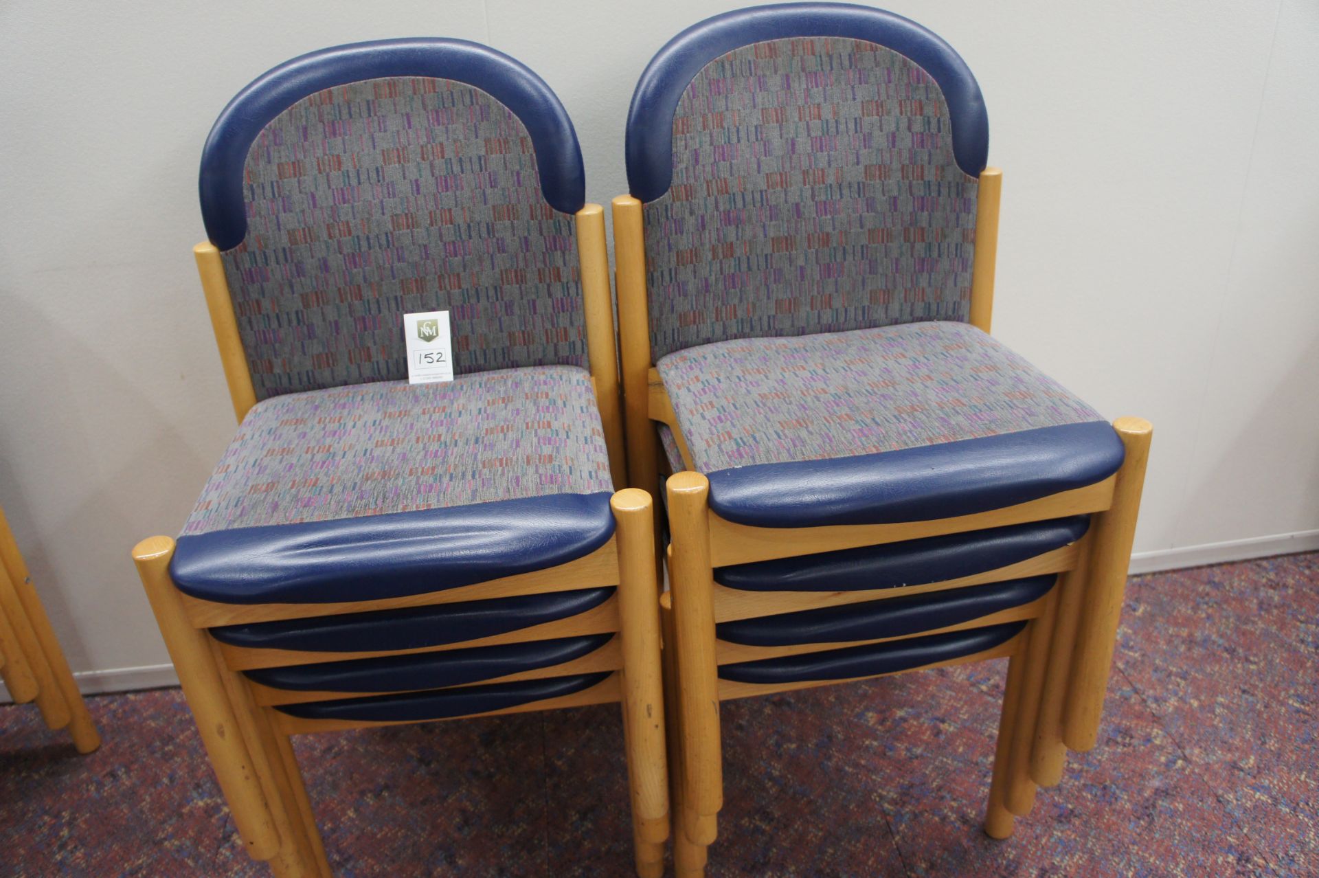 8 x timber frame chairs with padded seat and back rest
