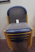5 x timber frame chairs with padded seat and back rest
