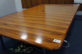 2 piece teak veneered meeting table set on 6 chrome legs 3200mm x 1800mm