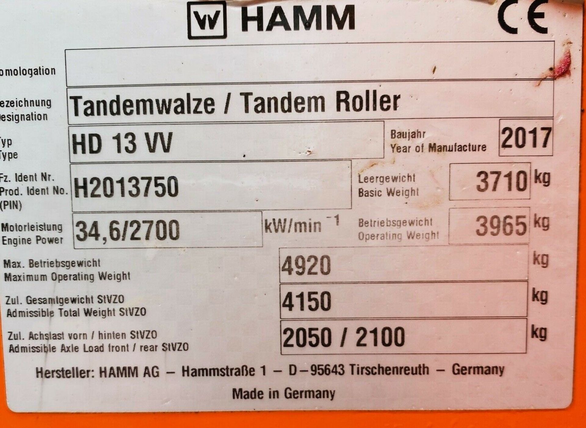 HAMM 13 VV Tandem Roller - Image 6 of 10