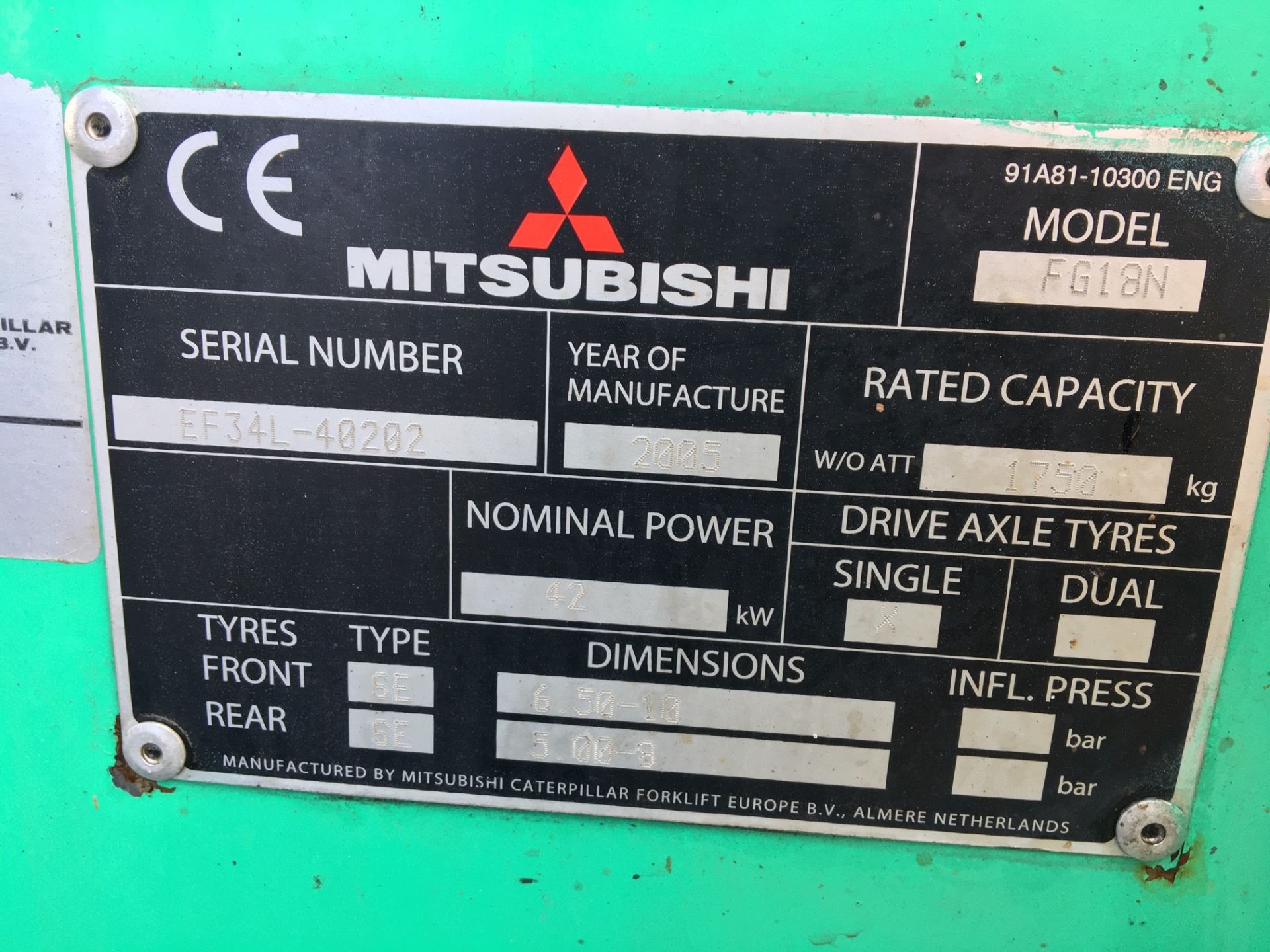 Mitsubishi FG18 LPG Forklift, - Image 4 of 5