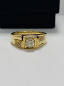 14ct Yellow Gold Diamond gents ring featuring centre, round brilliant cut Diamond (0.60ct), claw set