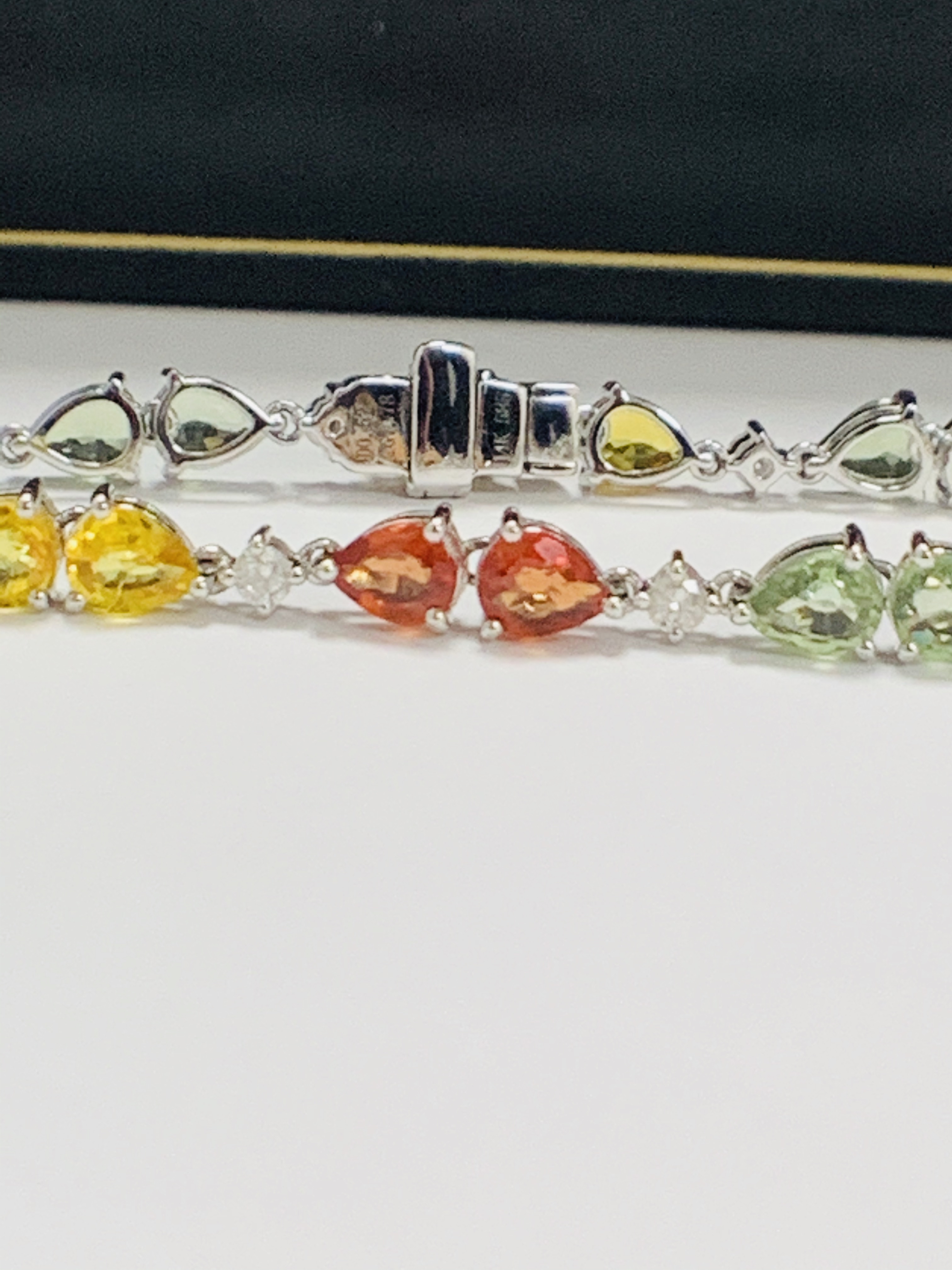 14ct White Gold Sapphire and Diamond bracelet featuring, 22 pear cut, yellow, green and orange Sapph - Image 16 of 24