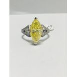 3.54ct Marquis Fancy yellow diamond set in 18ct white gold