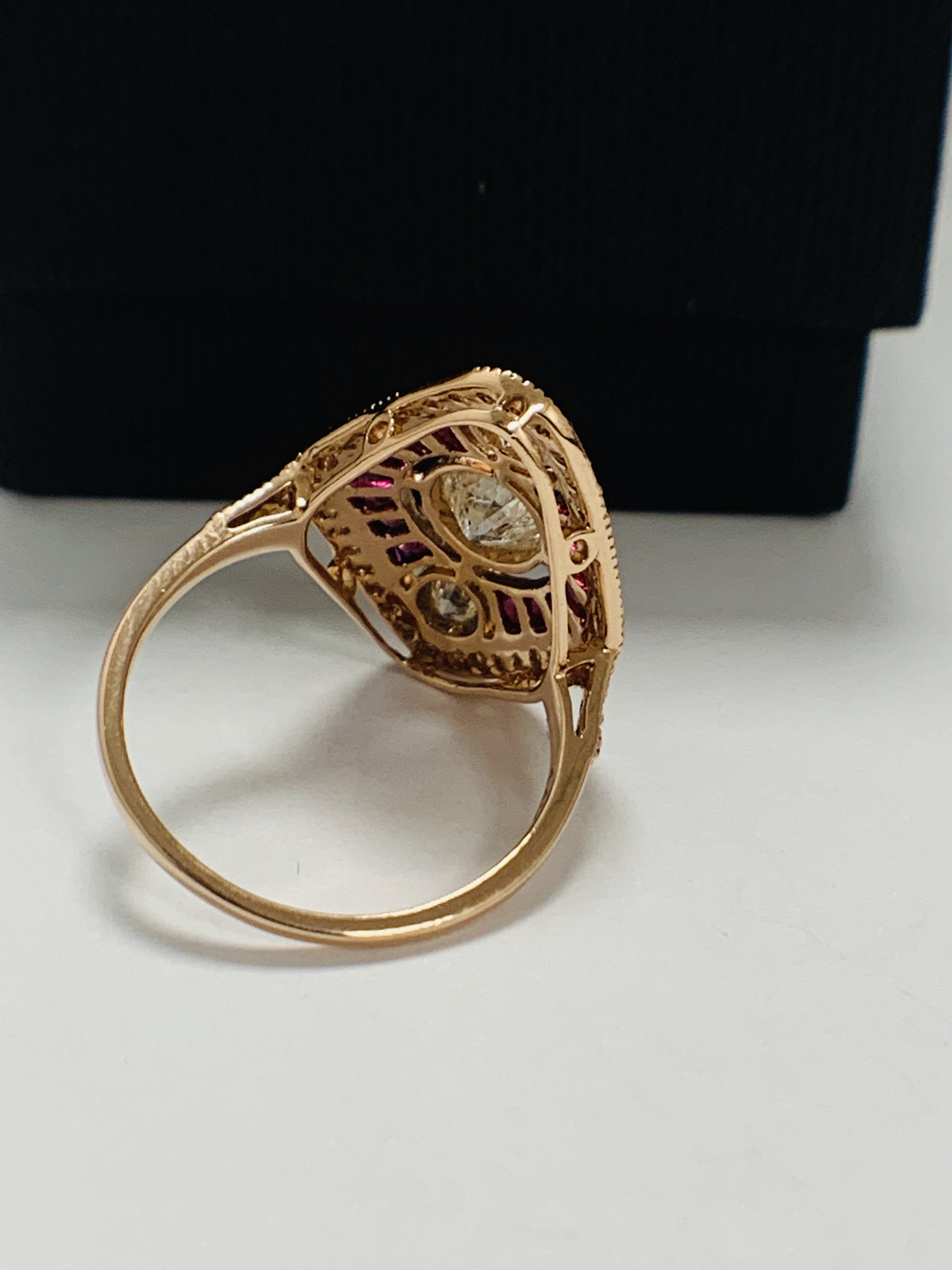 14ct Rose Gold Ruby and Diamond ring featuring centre, round brilliant cut Diamond (0.51ct), bezel s - Image 5 of 10