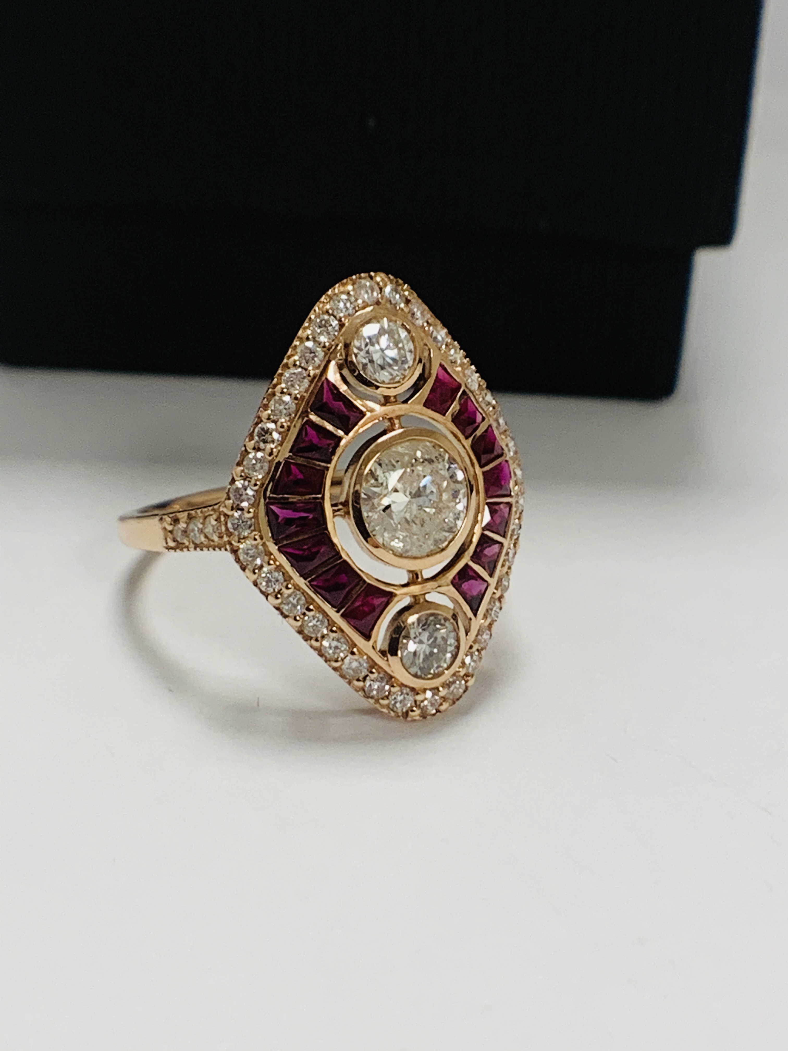 14ct Rose Gold Ruby and Diamond ring featuring centre, round brilliant cut Diamond (0.51ct), bezel s - Image 7 of 10