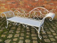 NEW BOXED ORNATE IRON WHITE CHAISE BENCH