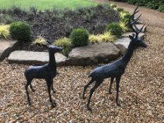 CAST METAL PAIR OF MATCHING DEERS IN VERDI BRONZE FINISH