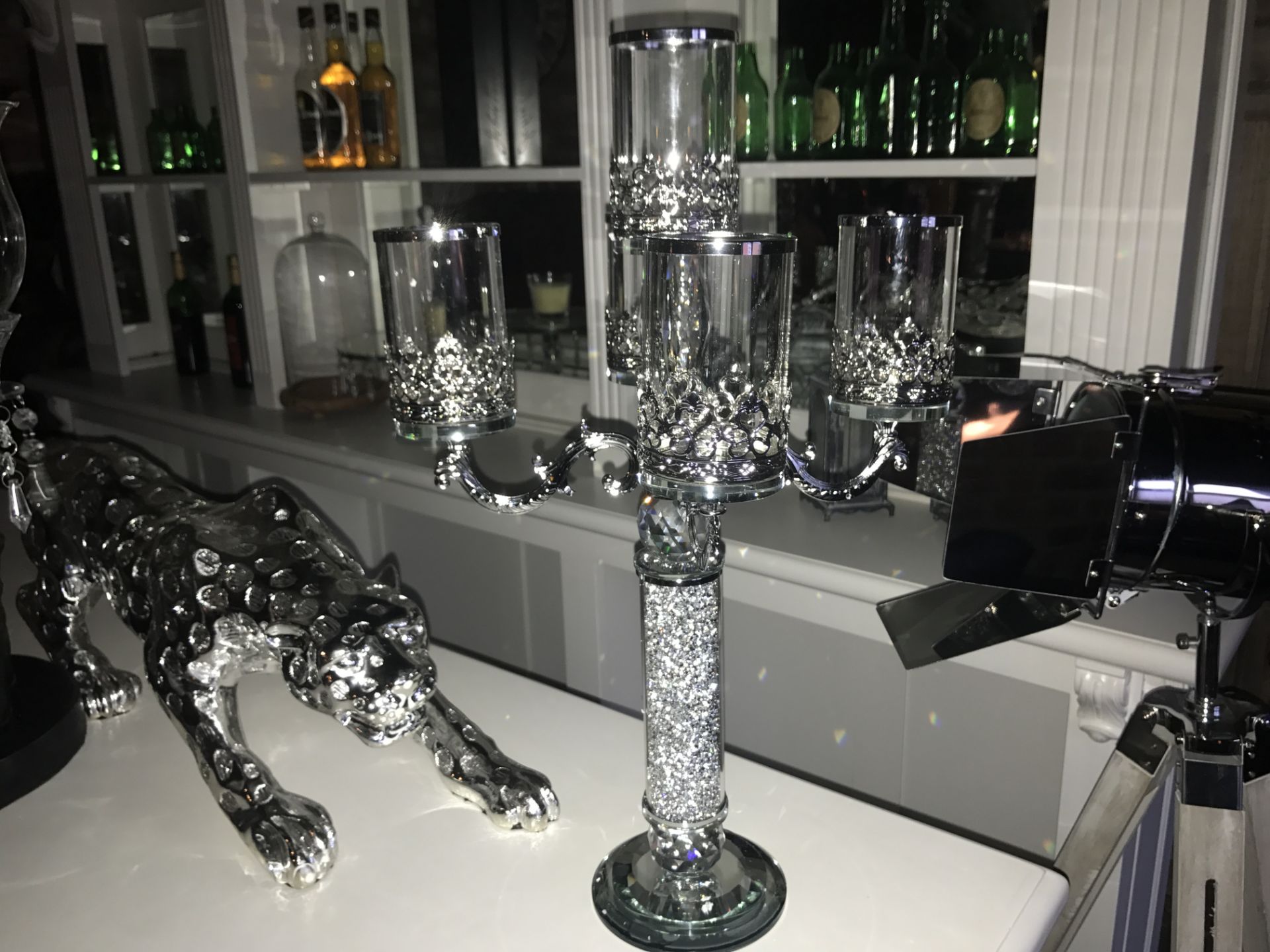 2 X CRYSTAL 5 BRANCH CANDLEBRAS