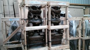 PAIR CRATED BRONZE FINISH CHINESE LIONS