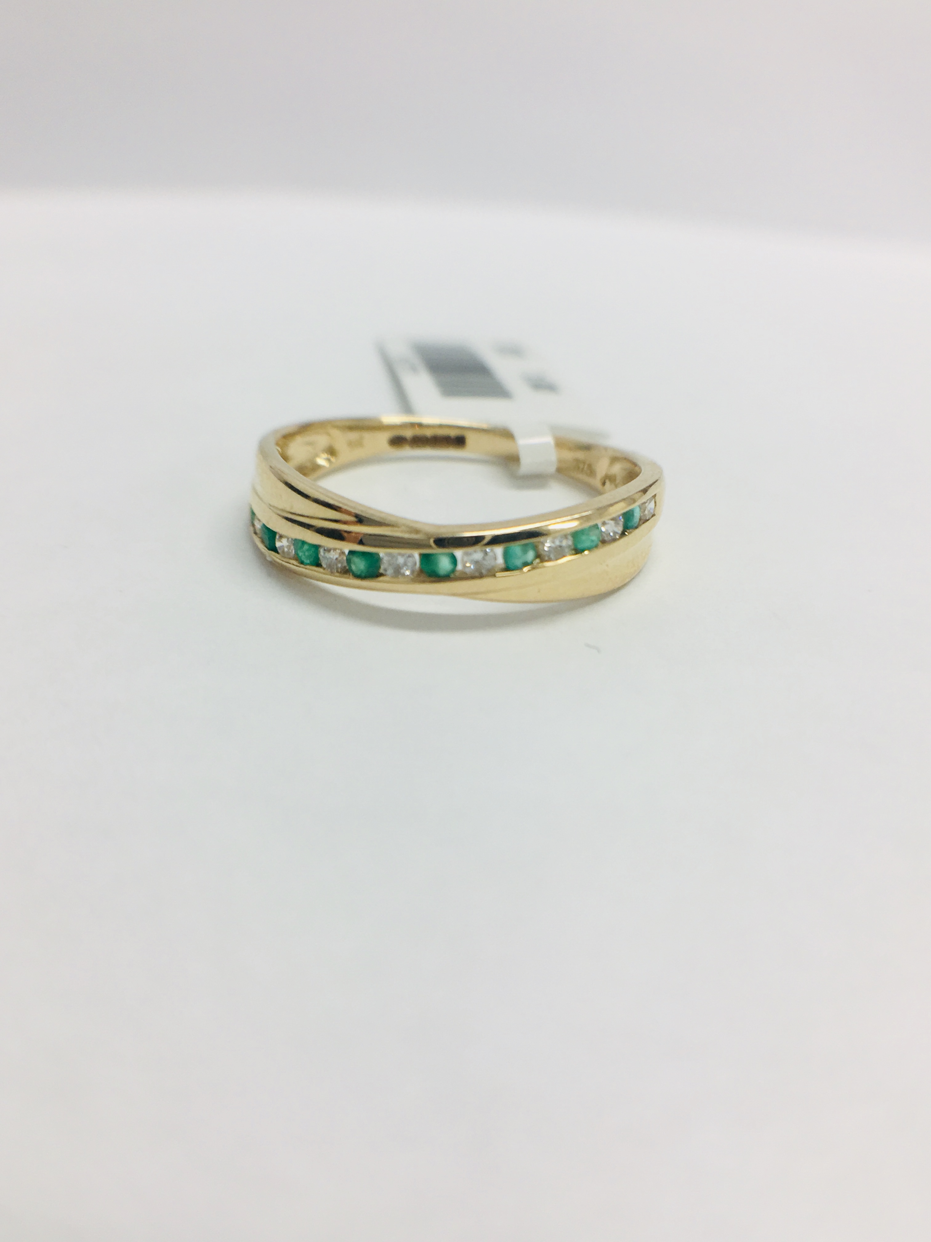 9Ct Yellow Gold Emerald Diamond Crossover Band Ring, - Image 10 of 11