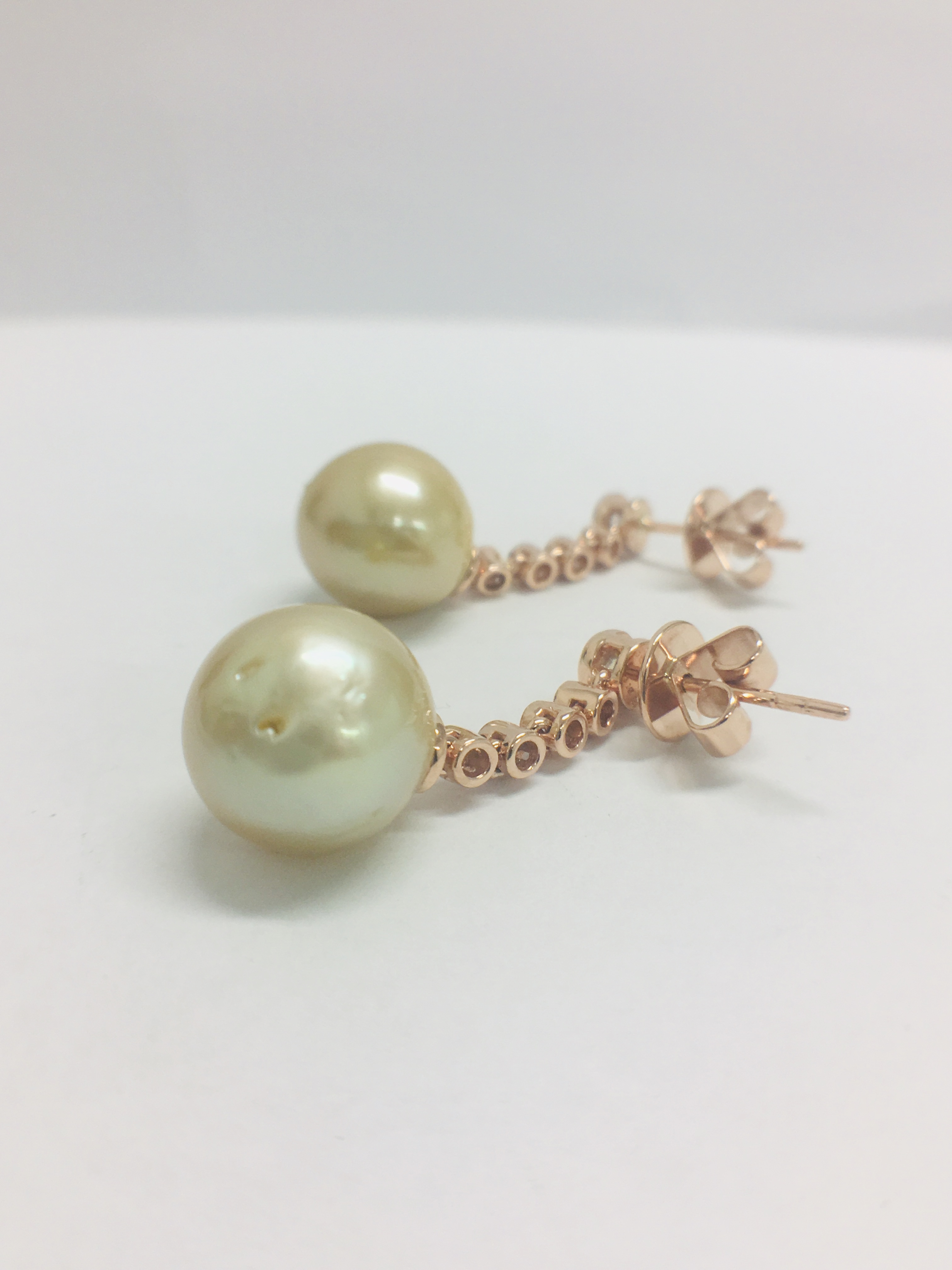 Pair 14Ct Rose Gold Pearl And Diamond Drop Earrings. - Image 5 of 8