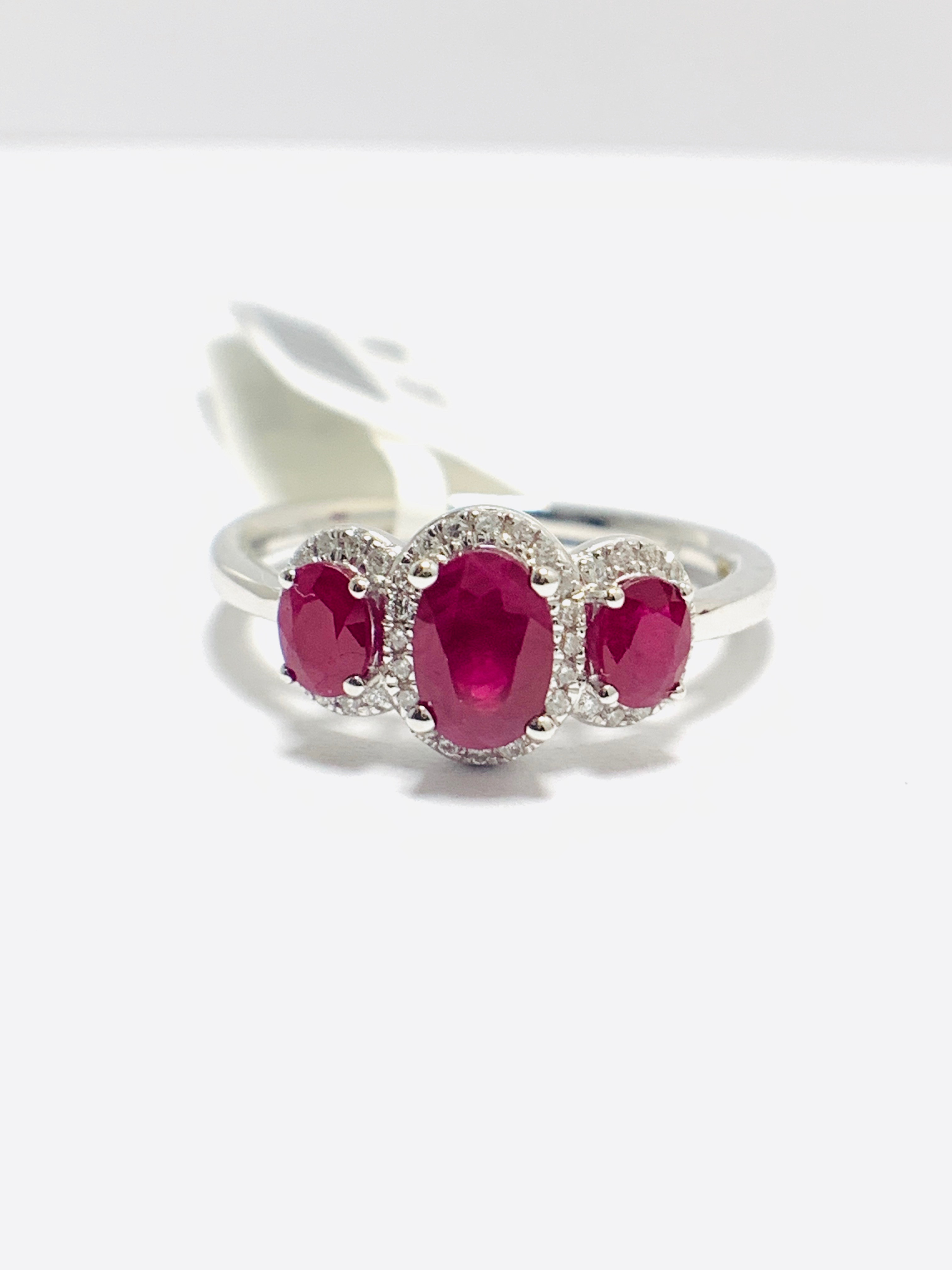 9ct white Gold Ruby trilogy style ring