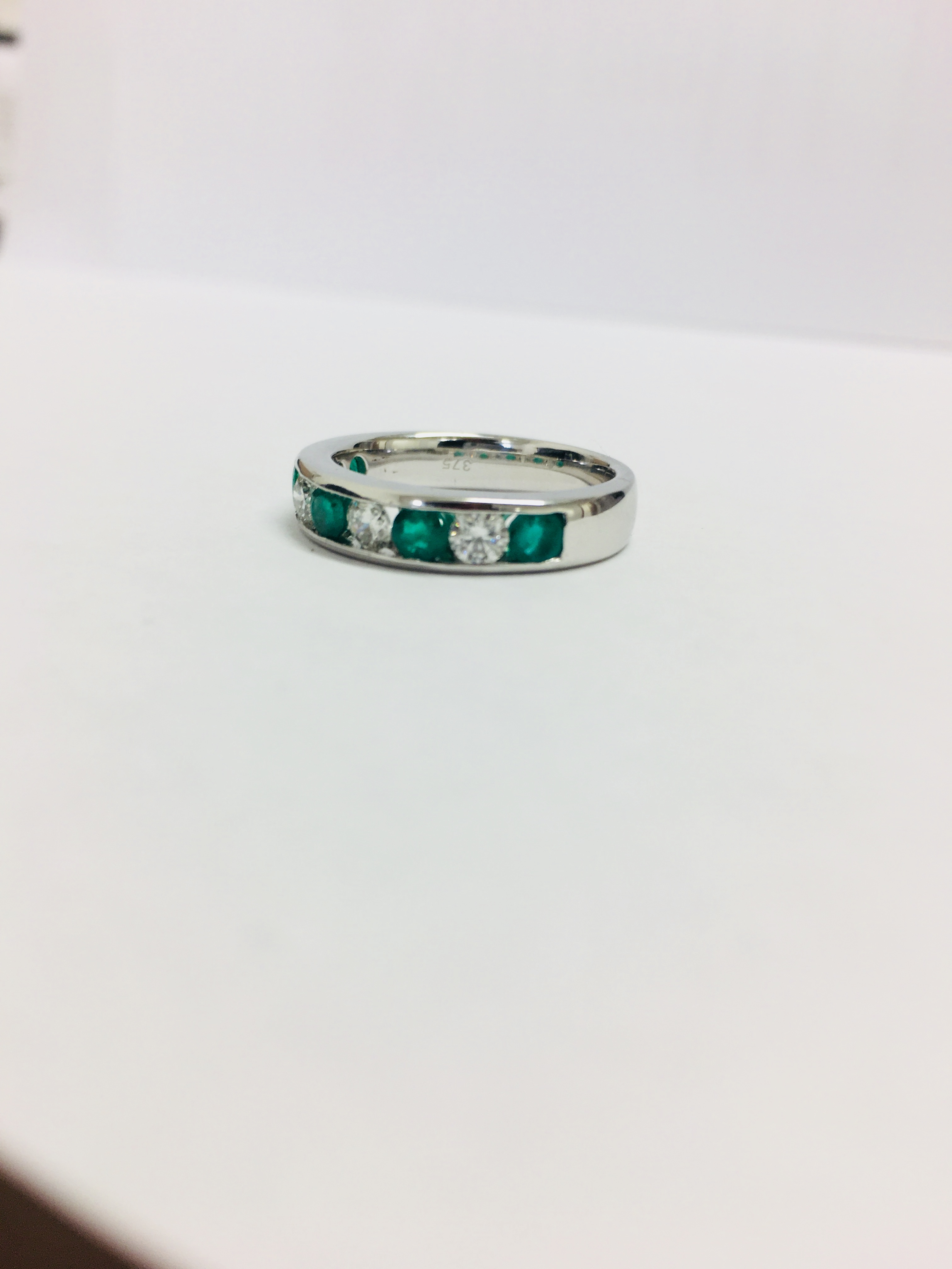 18Ct White Gold Emerald & Diamond Channel Set 9 Stone Ring, - Image 2 of 15