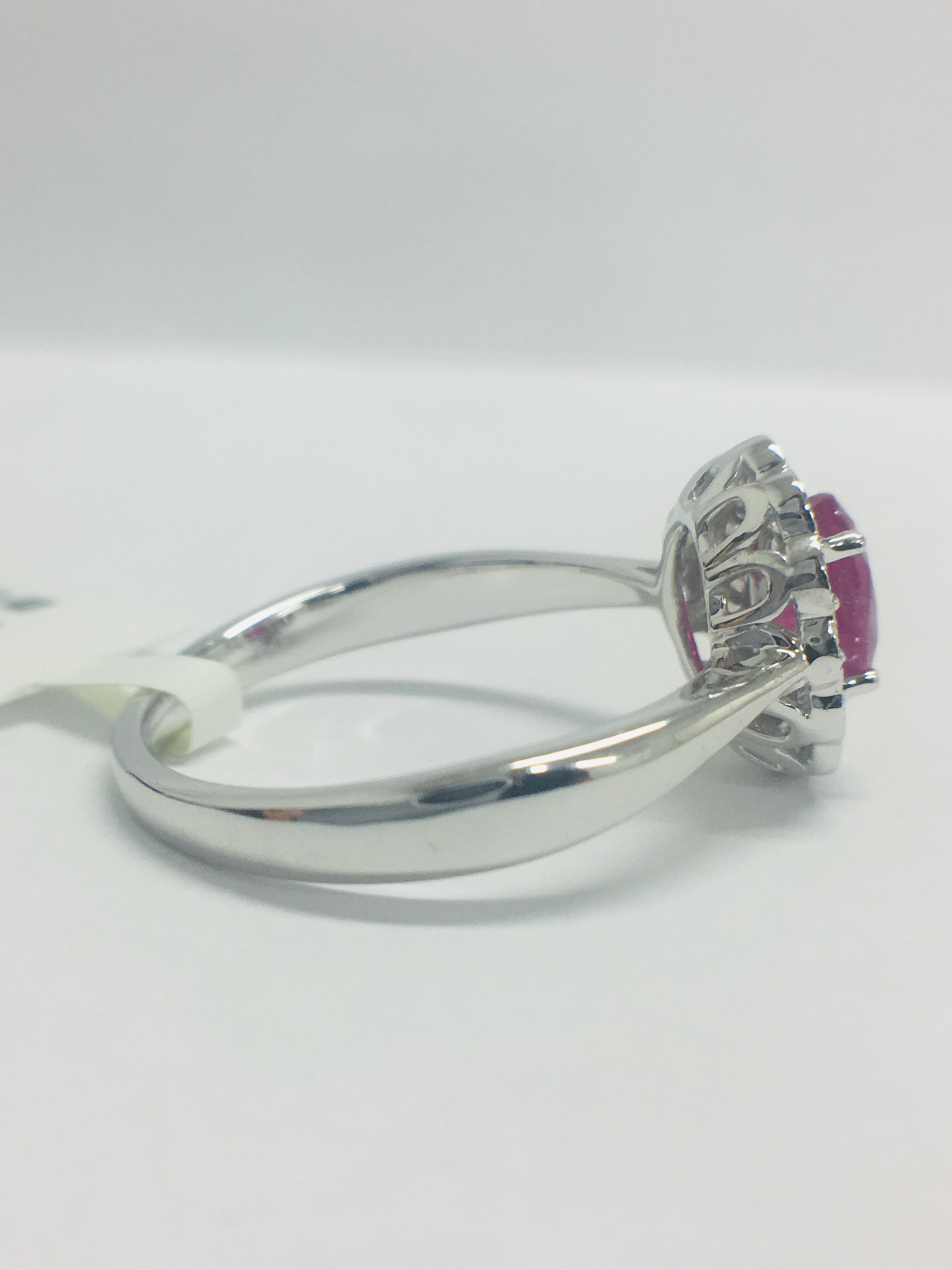 18Ct White Gold Ruby Diamond Cluster Ring, - Image 7 of 10