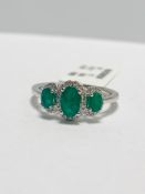 9ct white Emerald Ruby trilogy style ring