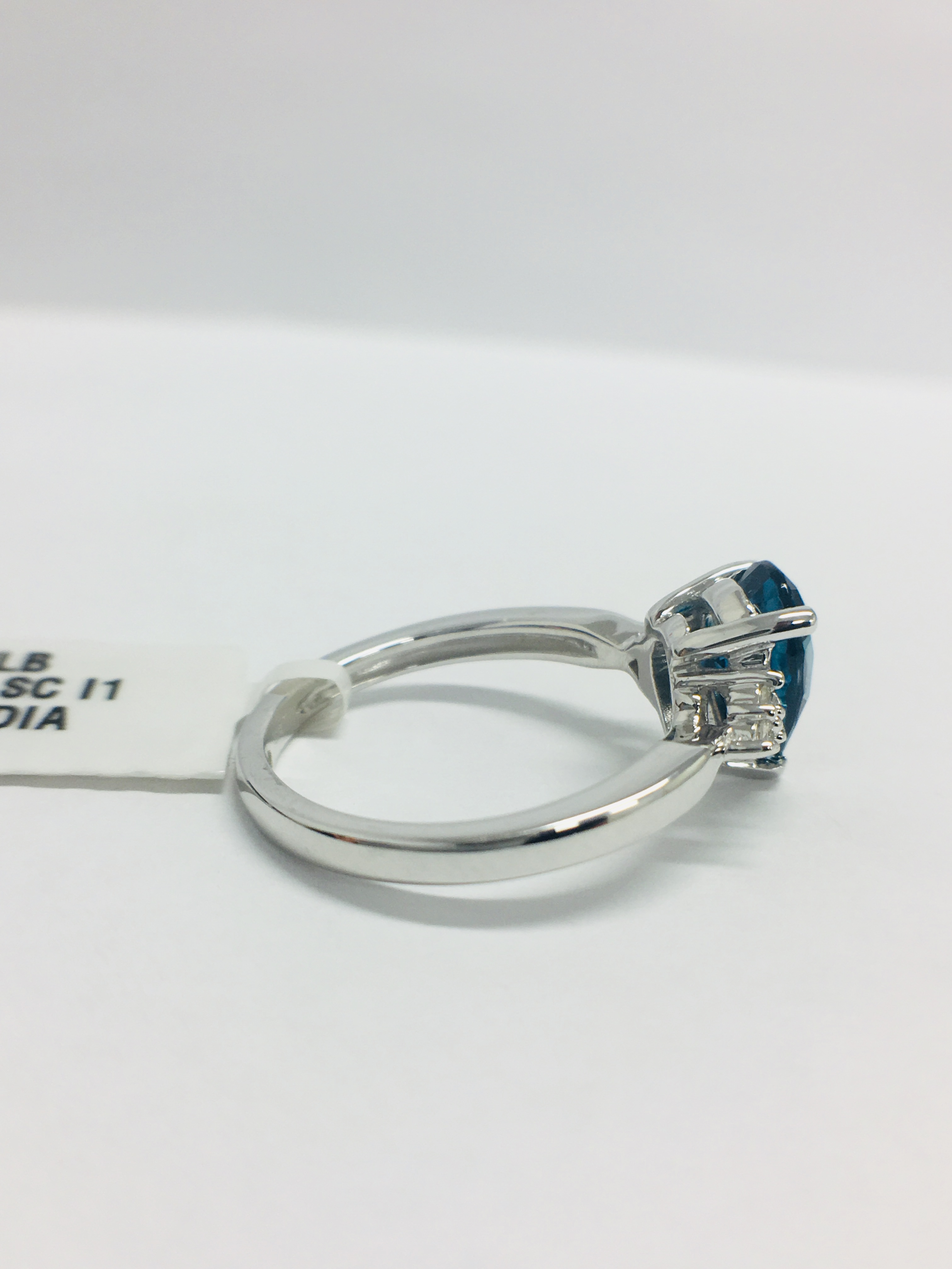 9Ct White Gold Blue Topaz Diamond Navette Style Dress Ring, - Image 7 of 11