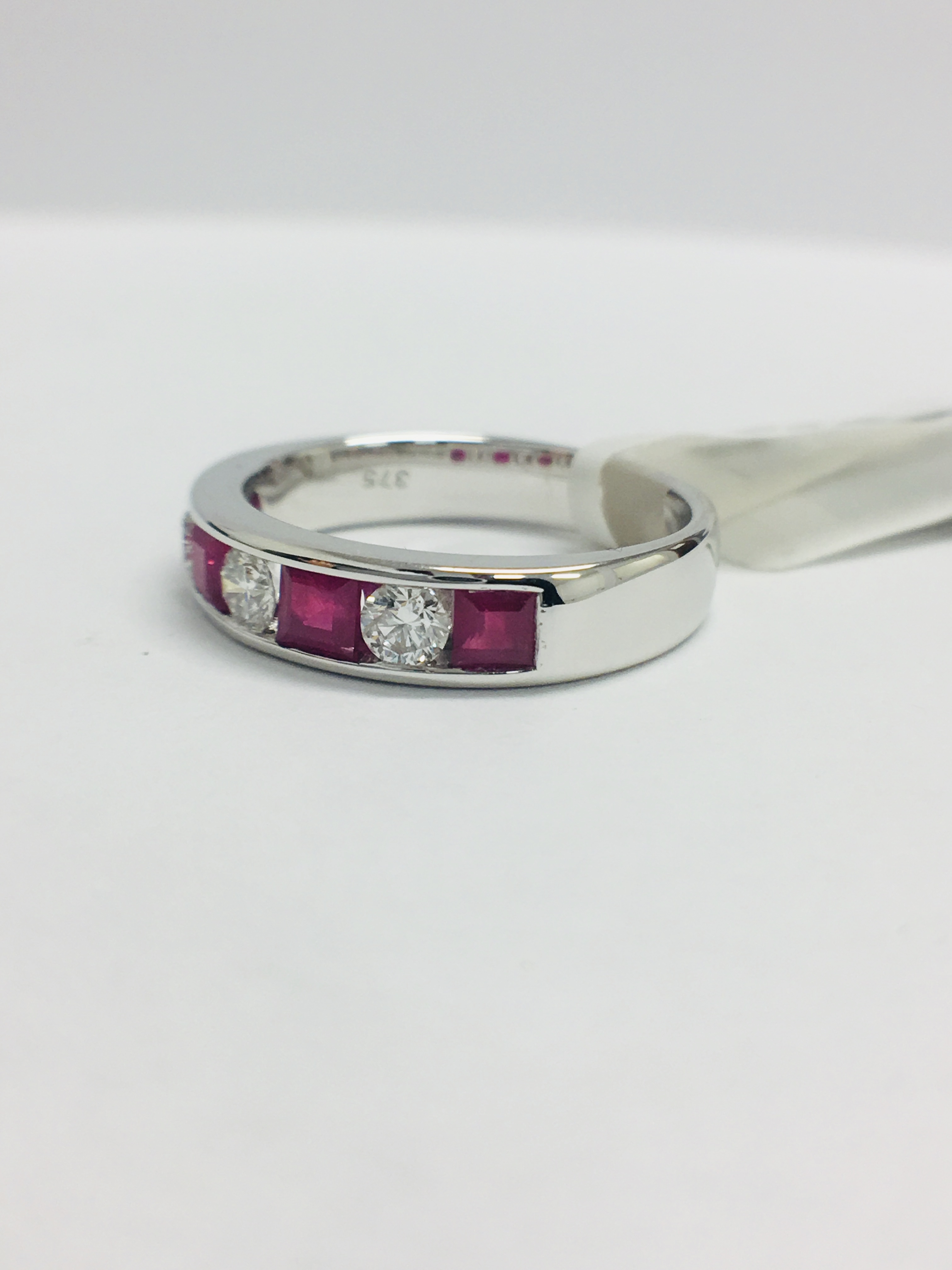 9Ct White Gold Ruby Diamond Channel Set Ring, - Image 3 of 9