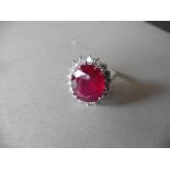 8.70Ct Ruby Diamond Cluster Ring ,8.