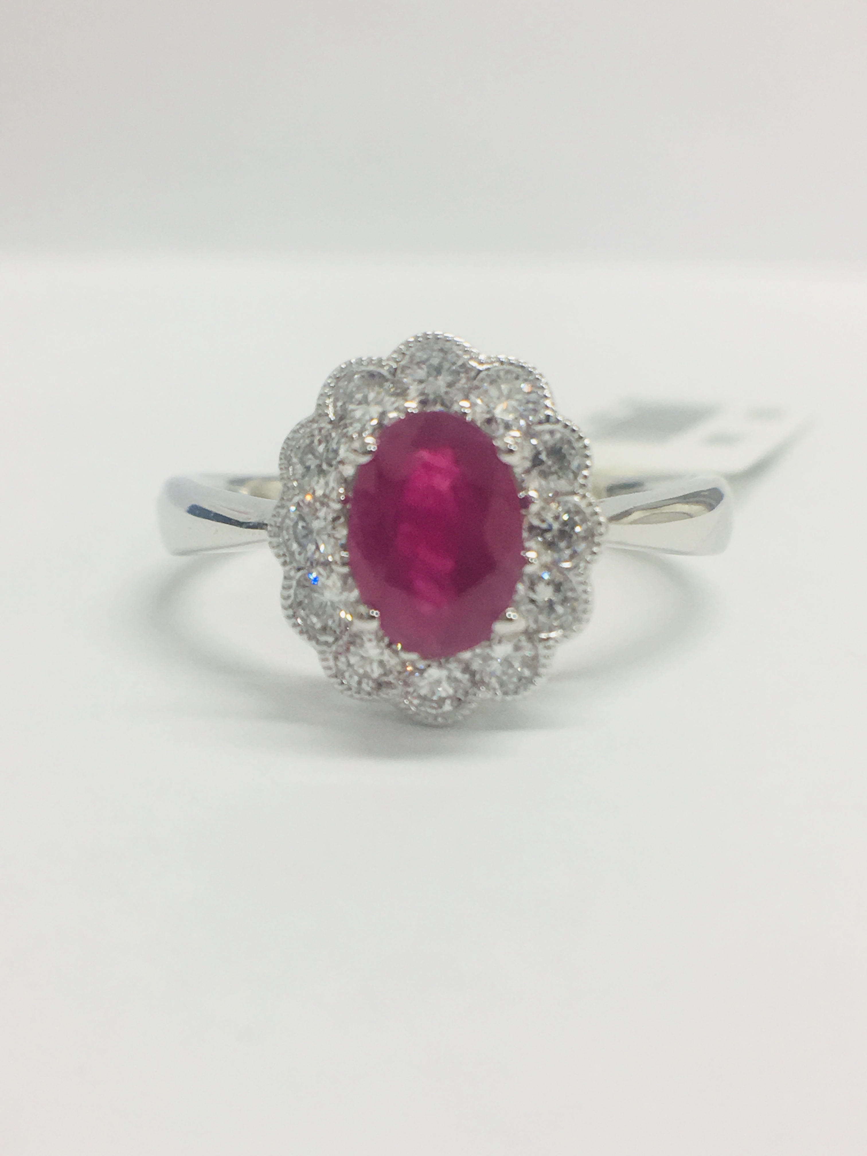 18Ct White Gold Ruby Diamond Cluster Ring,