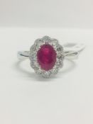 18Ct White Gold Ruby Diamond Cluster Ring,