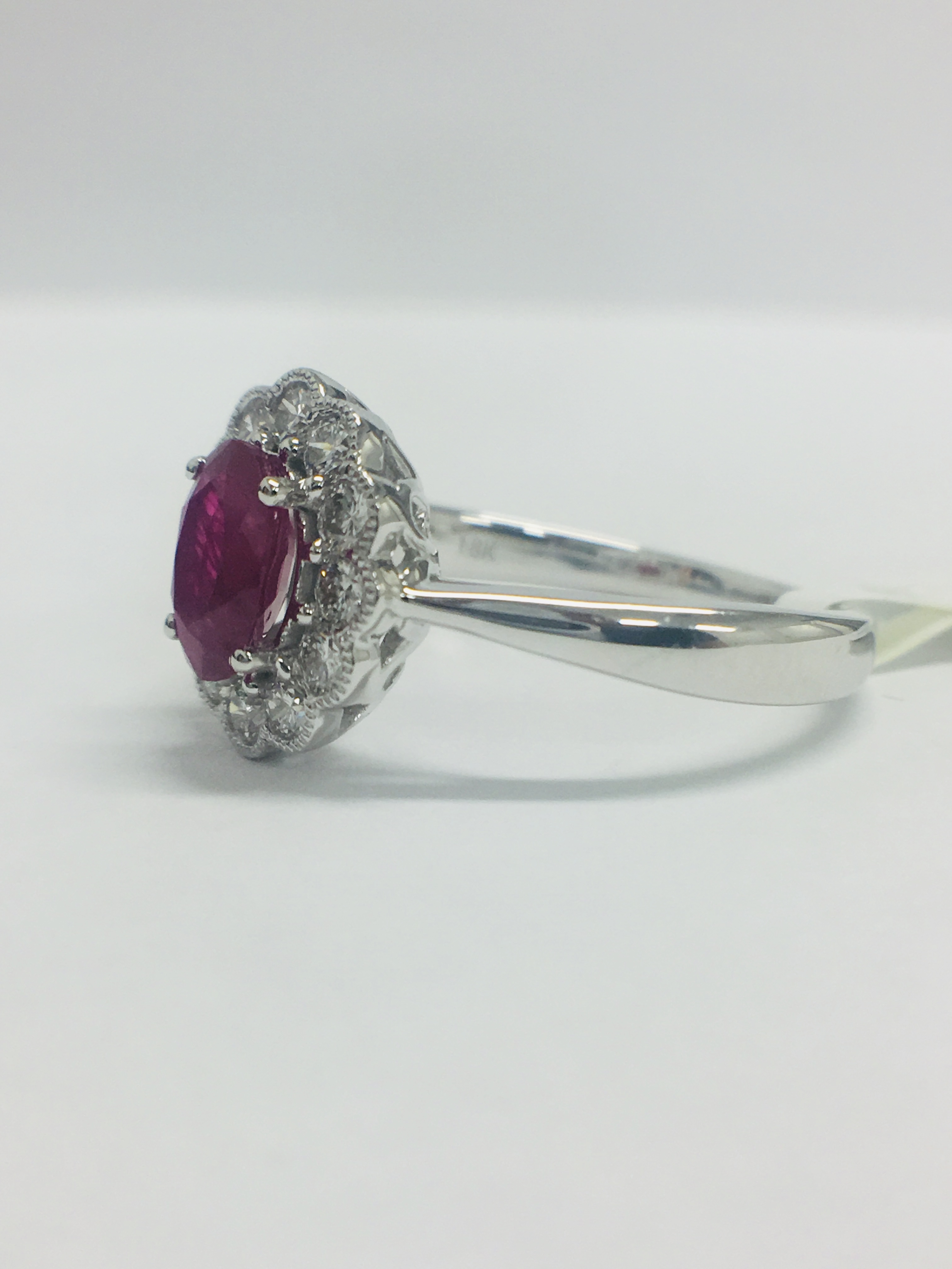 18Ct White Gold Ruby Diamond Cluster Ring, - Image 2 of 10
