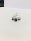 9Ct White Gold Diamond Ruby Cluster Ring,