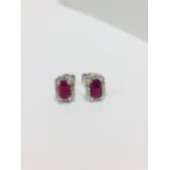 9Ct White Gold Ruby Diamond Stud Earrings .